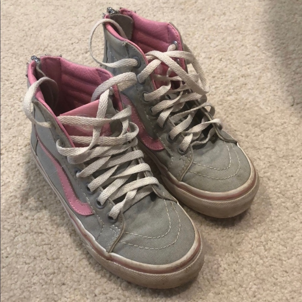 Vans Kids Gray/Pink Lace Up High Tops 11.5